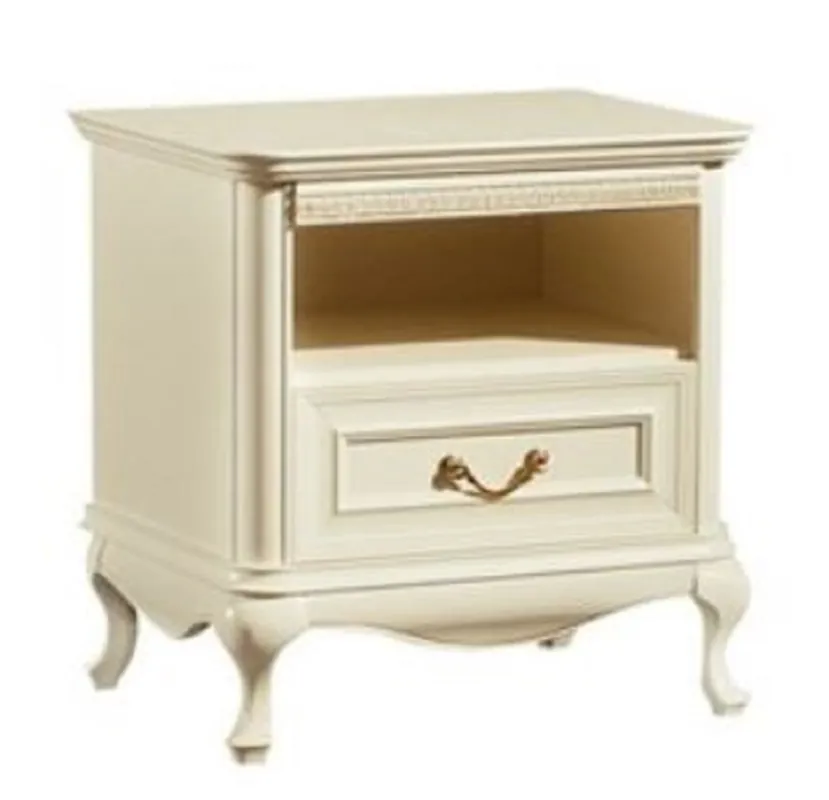 Casa Padrino Luxus Jugendstil Nachtkommode Cremefarben 60 x 45,6 x H. 60,8 cm - Eleganter Massivholz Nachttisch mit Schublade - Barock & Jugendstil Schlafzimmer Möbel Top-Preis