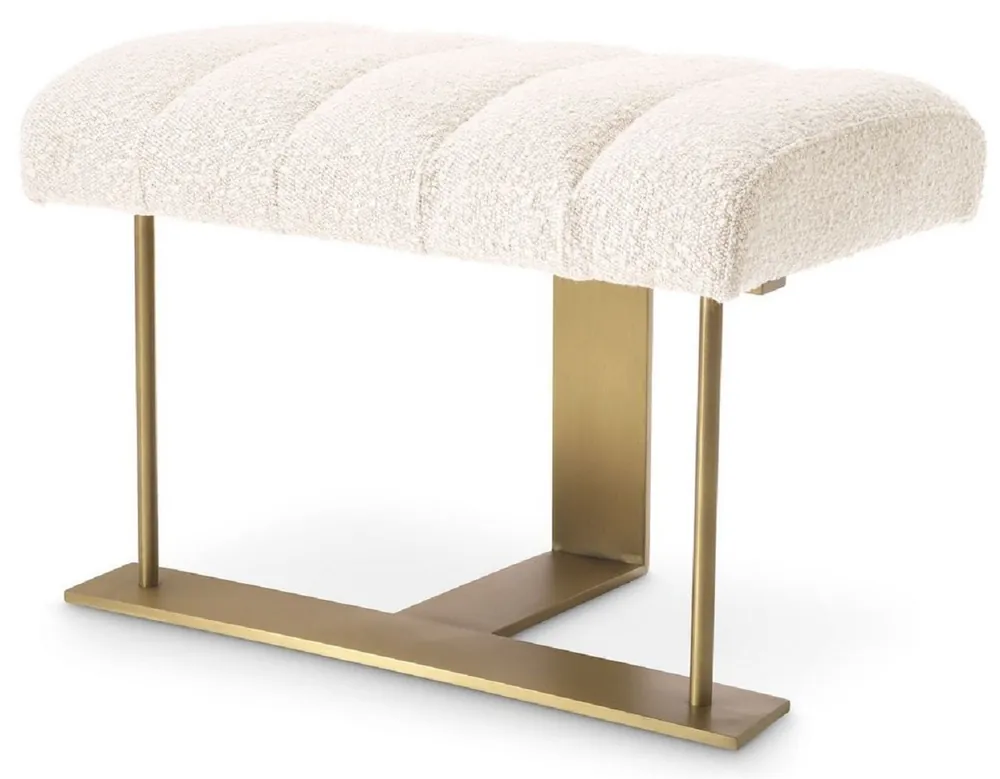 Schnäppchen Casa Padrino Luxus Hocker Creme / Messing 62 x 46 x H. 45 cm - Gepolsterter Sitzhocker mit Edelstahl Gestell - Luxus Wohnzimmer & Hotel Möbel - Luxus Qualität