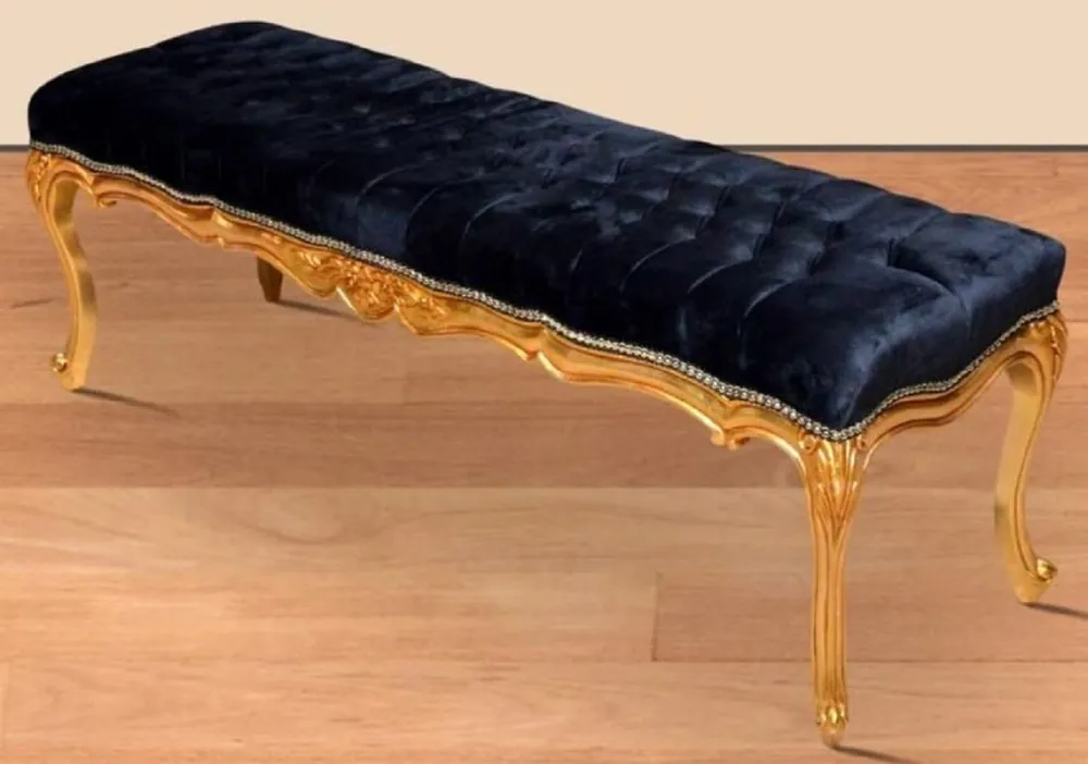Casa Padrino Barock Sitzbank Schwarz / Gold - Handgefertigte Antik Stil Bank - Prunkvolle Barock Möbel Günstig