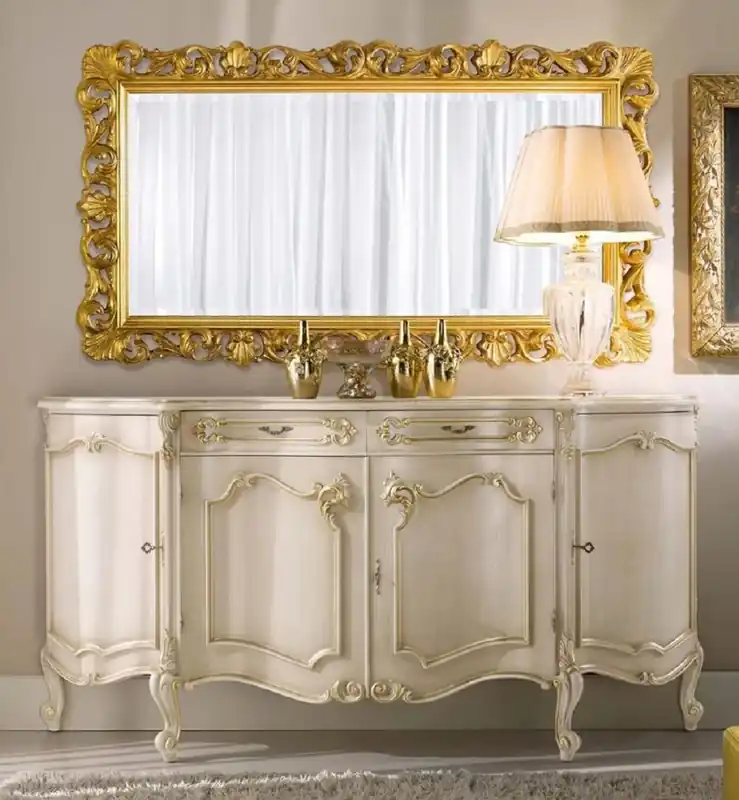 Casa Padrino Luxus Barock Möbel Set Cremefarben / Gold - 1 Barock Sideboard & 1 Barock Wandspiegel - Barock Möbel - Luxus Qualität - Made in Italy Knallerangebot