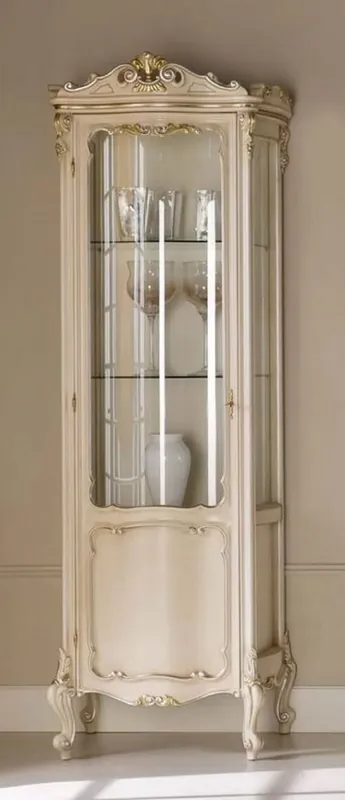 Casa Padrino Luxus Barock Vitrine Cremefarben / Silber / Gold - Handgefertigter Massivholz Vitrinenschrank mit Tür - Prunkvolle Barock Möbel - Luxus Qualität - Made in Italy Rabatt