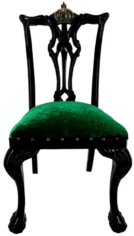 Neue Ware Pompöös by Casa Padrino Luxus Barock Esszimmerstuhl Grün Bouquet Muster / Schwarz / Gold - Pompööser Barock Stuhl designed by Harald Glööckler - Barock Esszimmer Möbel