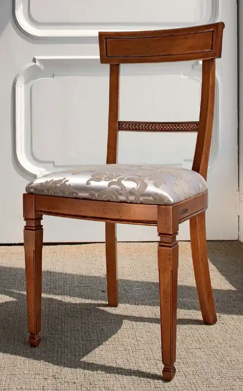 Casa Padrino Luxus Biedermeier Esszimmerstuhl Set Silber / Beige / Braun - Handgefertigtes Küchen Stühle 6er Set - Biedermeier Esszimmer Möbel - Luxus Qualität - Made in Italy Mega-Angebot