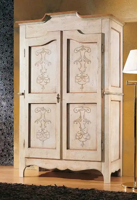 Casa Padrino Luxus Landhausstil Schlafzimmerschrank Cremefarben / Beige / Braun - Handgefertigter Kleiderschrank mit 2 Türen - Landhausstil Schlafzimmer Möbel - Luxus Qualität - Made in Italy Schneller Versand