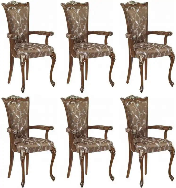 Casa Padrino Luxus Barock Esszimmerstuhl Set Braun / Weiß / Silber - Handgefertigtes Küchen Stühle 6er Set mit Armlehnen - Barock Esszimmer Möbel - Luxus Qualität - Made in Italy Billig