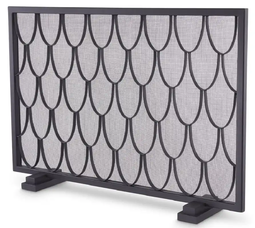 Casa Padrino Luxus Kaminschirm Schwarz 84 x 15 x H. 57 cm - Funkenschutz mit Schuppenmuster - Luxus Kamin Accessoires Top-Angebot