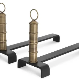 Must-Have Casa Padrino Luxus Feuerbock Set Vintage Messingfarben / Schwarz 45 x 17 x H. 30 cm - Kamin Zubehör - Luxus Kollektion