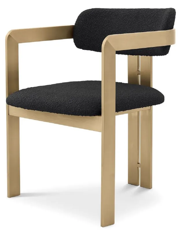 Casa Padrino Luxus Esszimmerstuhl Schwarz / Messingfarben 57,5 x 58 x H. 79 cm - Edler Küchenstuhl mit Armlehnen - Luxus Esszimmer Möbel Expressversand