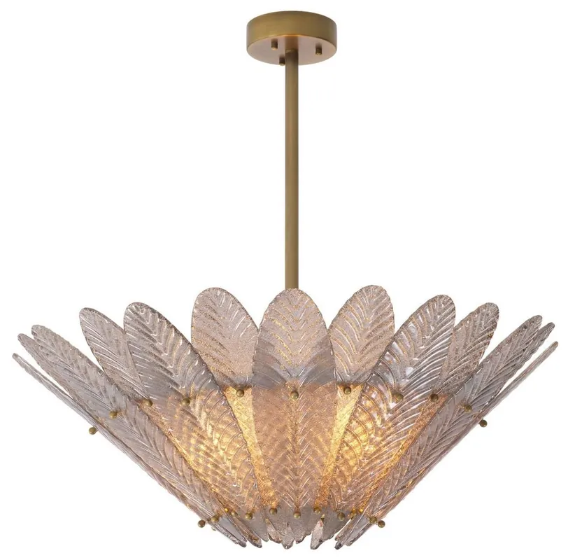 Schnäppchen Casa Padrino Luxus Kronleuchter Antik Messingfarben / Grau Ø 86 x H. 80,5 cm - Runder Wohnzimmer Kronleuchter mit mundgeblasenem Glas - Luxus Qualität