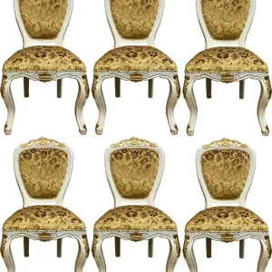 Jetzt Kaufen Pompöös by Casa Padrino Luxus Barock Esszimmerstühle Gold Bouquet Muster / Creme-Weiß / Gold - Pompööse Barock Stühle designed by Harald Glööckler - 6 Esszimmerstühle - Barock Esszimmer Möbel