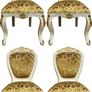 Pompöös by Casa Padrino Luxus Barock Esszimmerstühle Gold Bouquet Muster / Creme-Weiß / Gold - Pompööse Barock Stühle designed by Harald Glööckler - 4 Esszimmerstühle - Barock Esszimmer Möbel Direktkauf