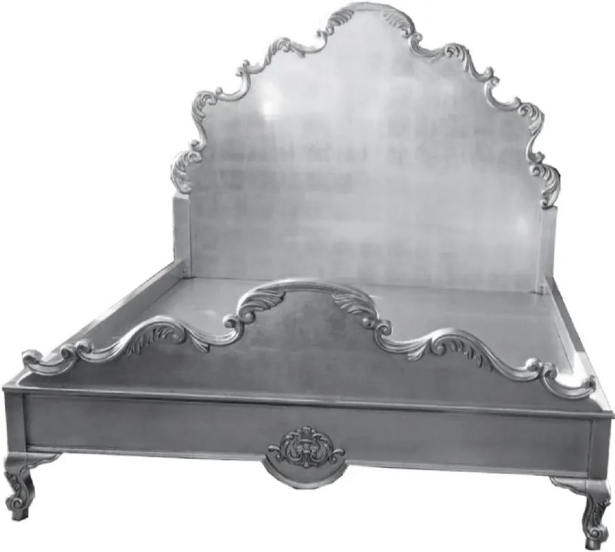 Neue Ware Casa Padrino Luxus Barock Doppelbett Silber - Prunkvolles Massivholz Bett mit Kopfteil - Schlafzimmer Möbel im Barockstil - Edel & Prunkvoll