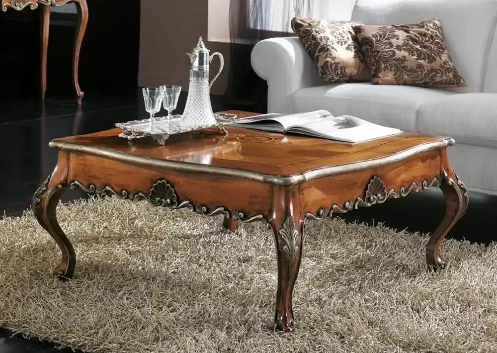 Casa Padrino Luxus Barock Couchtisch Braun / Silber - Quadratischer Massivholz Wohnzimmertisch im Barockstil - Barock Wohnzimmer & Hotel Möbel - Luxus Qualität - Made in Italy Begrenztes Angebot