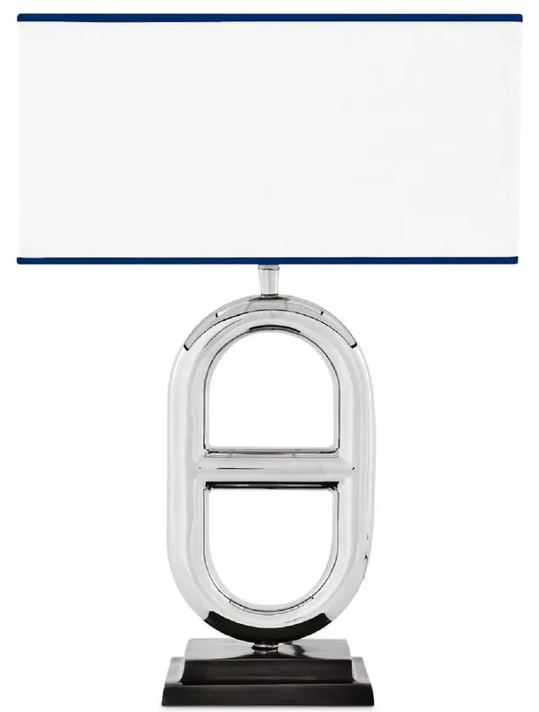 Casa Padrino Luxus Tischleuchte Silber / Schwarz / Weiß / Blau 35 x 18 x H. 49 cm - Elegante Schreibtischleuchte - Luxus Kollektion Must-Have