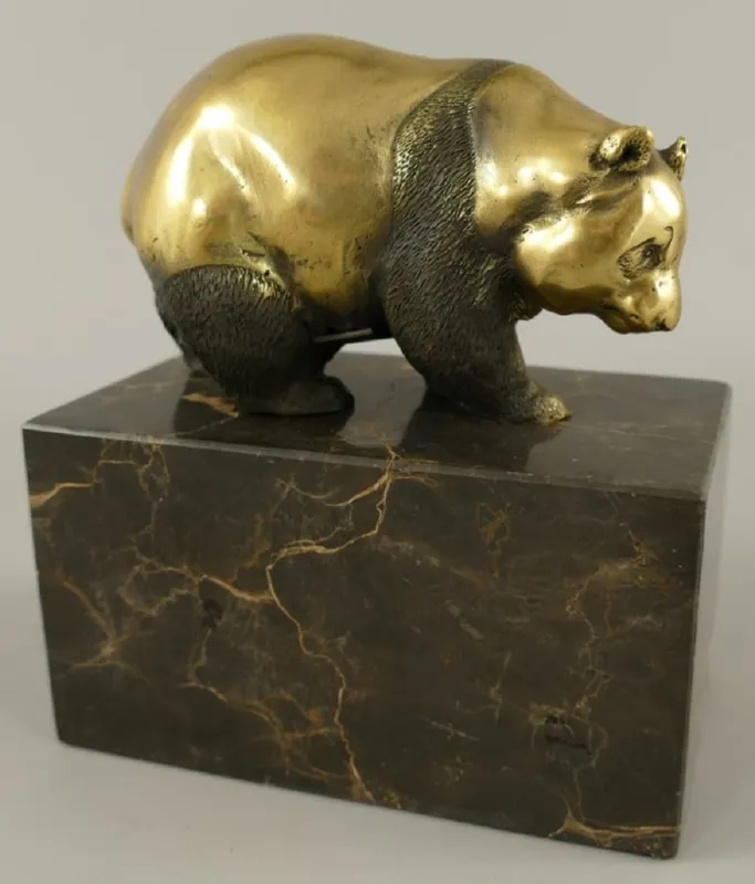 Casa Padrino Bronze Skulptur Panda Bär Gold / Schwarz 13 x 7 x H. 15 cm - Bronzefigur - Dekofigur - Schreibtisch Deko Accessoires Markenprodukt