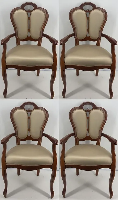 Sonderaktion Casa Padrino Luxus Jugendstil Esszimmerstuhl 4er Set Gold / Braun 57 x 43 x H. 105 cm - Gepolsterte Massivholz Stühle mit Armlehnen - Jugendstil Esszimmermöbel