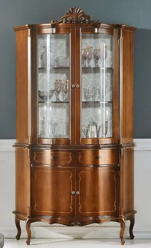 Casa Padrino Luxus Barock Vitrine Braun - Prunkvoller Barock Vitrinenschrank mit 4 Türen und Schublade - Barock Möbel - Luxus Qualität - Made in Italy Preisknaller
