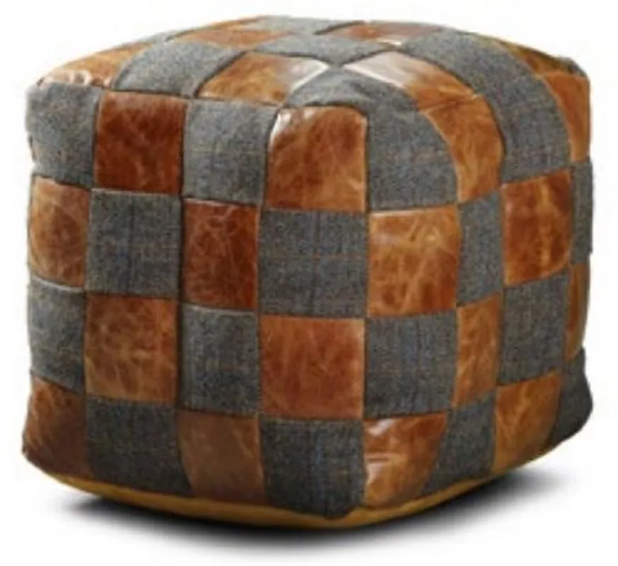 Casa Padrino Luxus Hocker Grau / Braun 45 x 45 x H. 45 cm - Sitzhocker in Würfelform mit Echtleder - Fußhocker - Wohnzimmer Möbel Beliebt