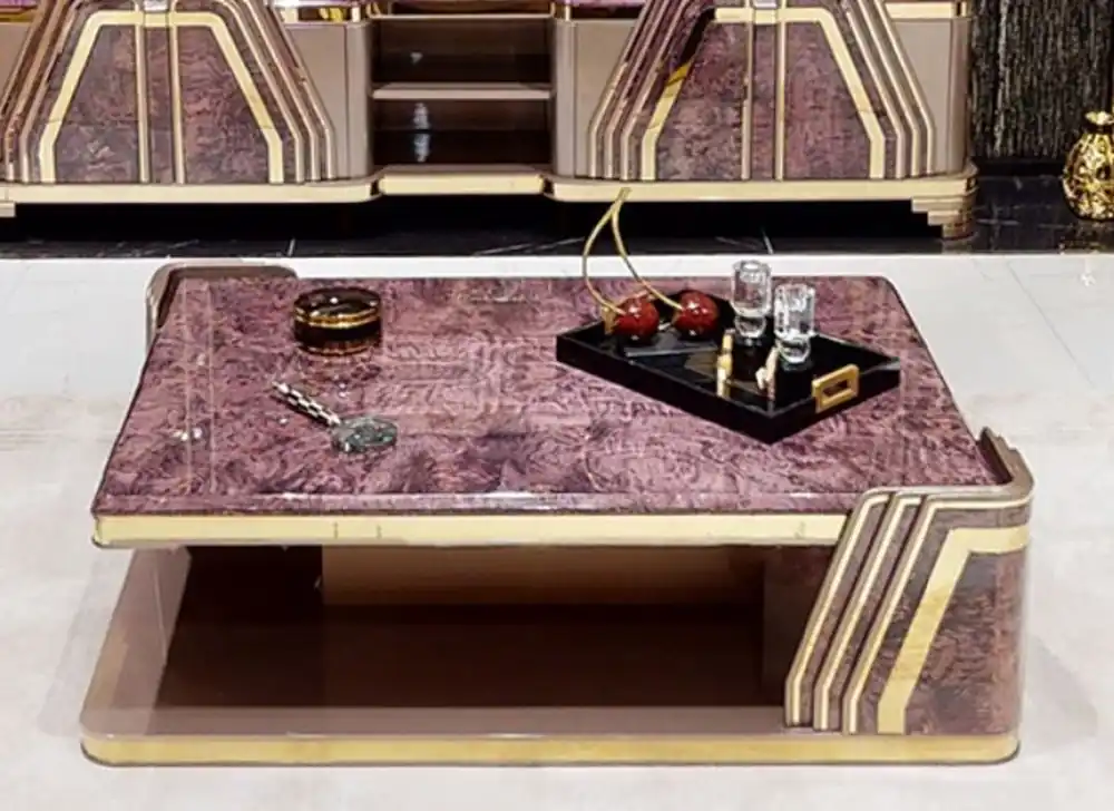 Bestseller Casa Padrino Luxus Art Deco Couchtisch Lila / Grau / Gold - Wohnzimmertisch mit Tischplatte in Marmoroptik - Art Deco Wohnzimmer Möbel