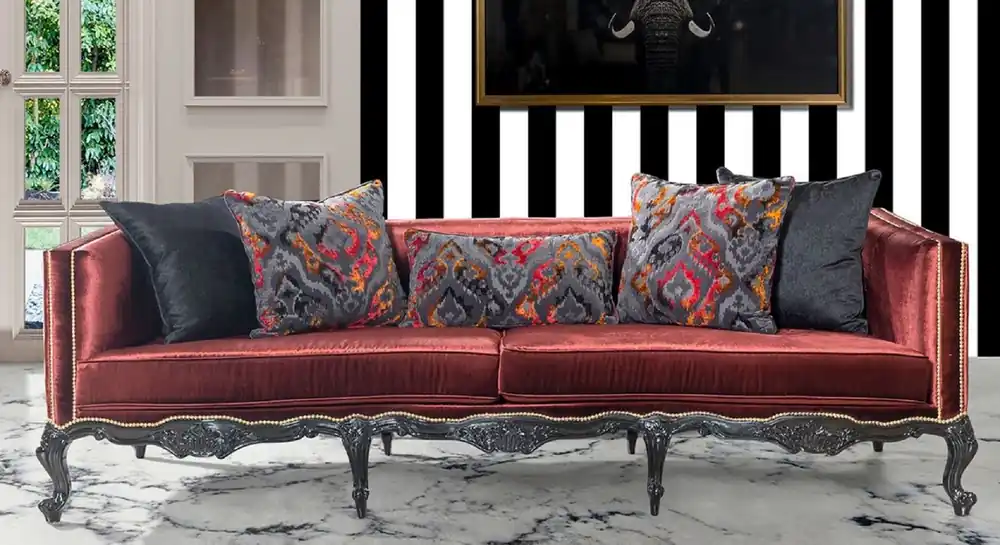 Nur Heute Casa Padrino Luxus Barock Sofa Bordeauxrot / Schwarz / Gold - Prunkvolles Wohnzimmer Sofa im Barockstil - Barock Wohnzimmer Möbel