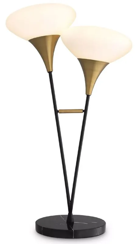 Direktkauf Casa Padrino Luxus Doppel Tischleuchte Antik Messingfarben / Schwarz / Weiß 50 x 28 x H. 87 cm - Schreibtschleuchte mit Marmorfuß - Luxus Kollektion