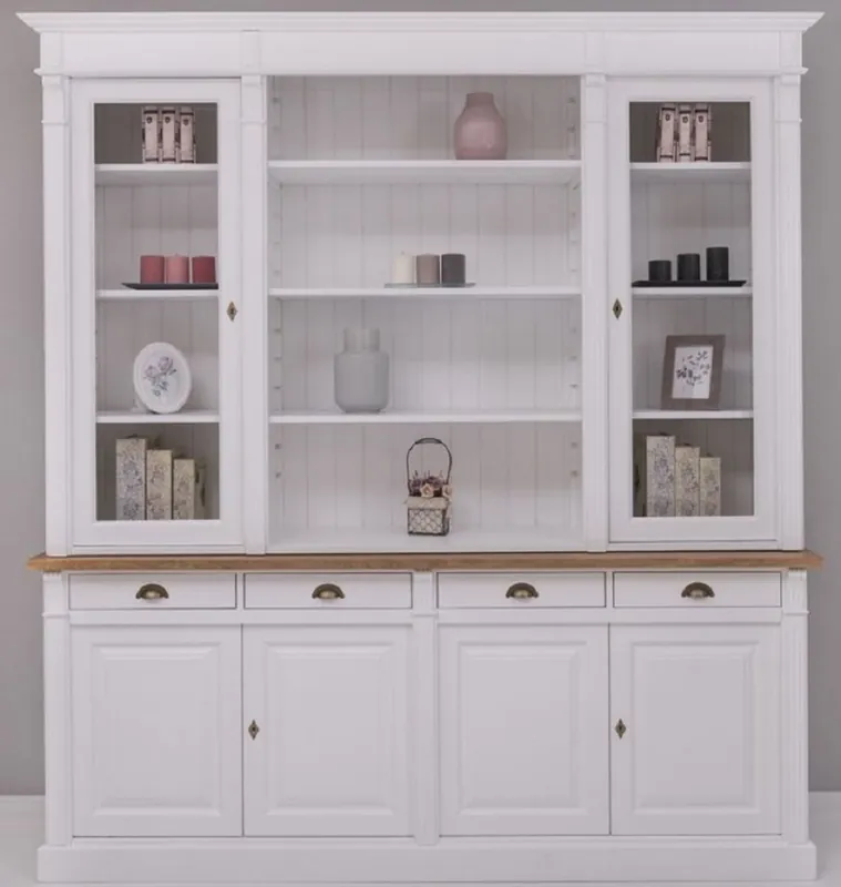 Begrenztes Angebot Casa Padrino Landhausstil Esszimmerschrank Weiß / Braun 223 x 51 x H. 240 cm - Massivholz Schrank - Küchenschrank - Landhausstil Esszimmer Möbel
