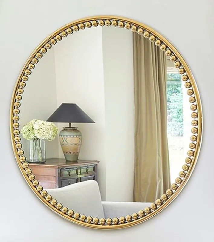 Markenprodukt Casa Padrino Luxus Wandspiegel Gold Ø 107 cm - Runder Wohnzimmer Spiegel mit Metallrahmen - Schlafzimmer Spiegel - Badezimmer Spiegel - Garderoben Spiegel - Luxus Kollektion