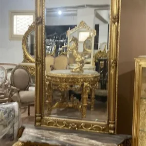 Abverkauf Casa Padrino Barock Spiegelkonsole mit Marmorplatte Gold / Grau - Barock Konsole mit Spiegel - Barock Möbel - Edel & Prunkvoll