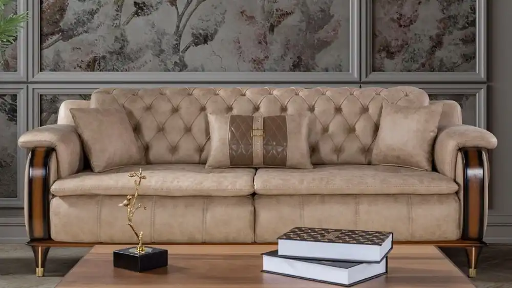 Sofort Bestellen Casa Padrino Luxus Chesterfield Schlafsofa Beige / Braun / Schwarz / Gold 222 x 98 x H. 80 cm - Modernes Wohnzimmer Sofa - Luxus Wohnzimmer Möbel