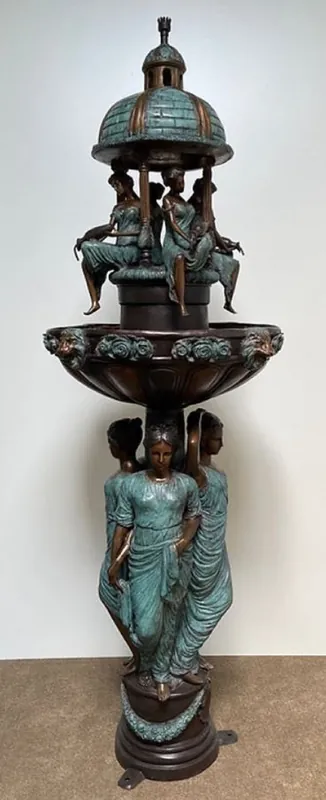 Sichere Zahlung Casa Padrino Luxus Jugendstil Bronze Springbrunnen Bronzefarben / Türkis Ø 81 x H. 236 cm - Prunkvoller Gartenbrunnen - Gartendeko Brunnen - Barock & Jugendstil Garten Deko Accessoires