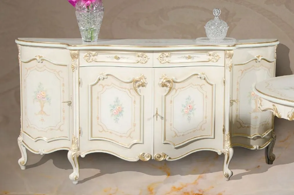 Letzte Chance Casa Padrino Luxus Barock Sideboard Weiß / Cremefarben / Mehrfarbig / Gold - Edler Massivholz Schrank mit 4 Türen - Barock Möbel - Luxus Qualität - Made in Italy