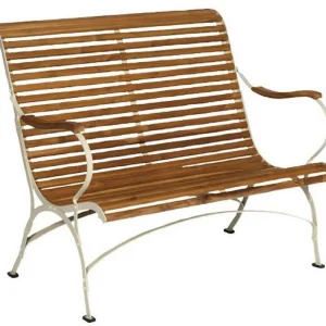 Casa Padrino Luxus Jugendstil Gartenbank Braun / Cremefarben 107 x 80 x H. 91 cm - Garten & Terrassen Sitzbank mit Rückenlehne und Armlehnen - Jugendstil Garten & Terrassen Möbel Sonderaktion