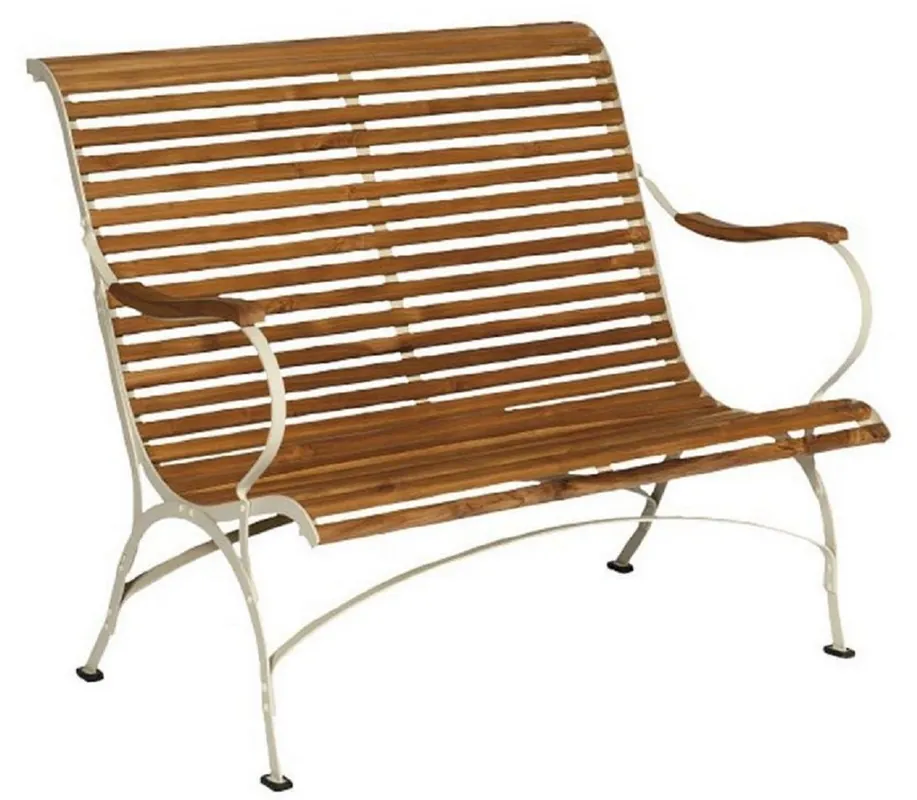 Casa Padrino Luxus Jugendstil Gartenbank Braun / Cremefarben 107 x 80 x H. 91 cm - Garten & Terrassen Sitzbank mit Rückenlehne und Armlehnen - Jugendstil Garten & Terrassen Möbel Sonderaktion