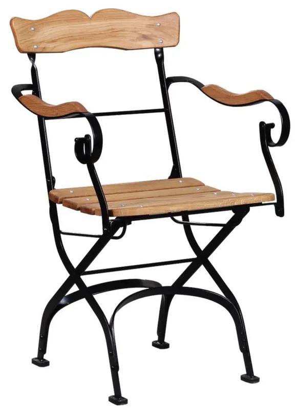 Casa Padrino Luxus Jugendstil Gartenstuhl mit Armlehnen Braun / Schwarz 57 x 50 x H. 92 cm - Garten & Terrassen Stuhl - Jugendstil Garten & Terrassen Möbel Knallerangebot