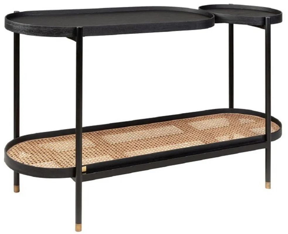 Preiswert Casa Padrino Luxus Konsole Schwarz / Naturfarben / Messingfarben 134,5 x 42,5 x H. 78 cm - Wohnzimmer & Hotel Möbel - Luxus Qualität