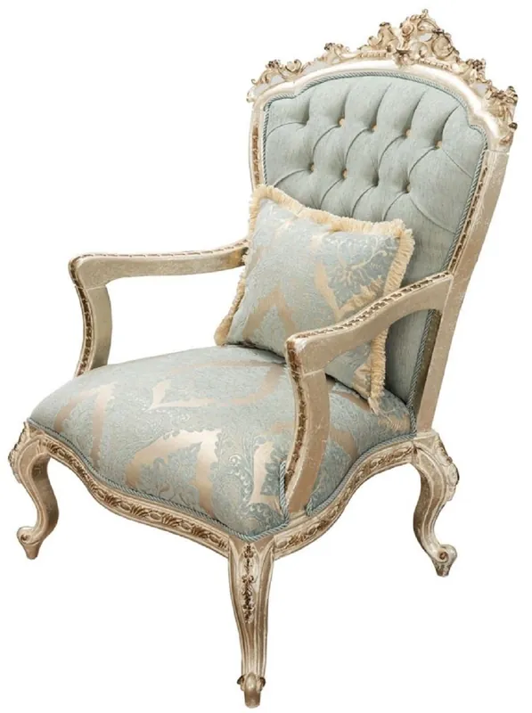 Casa Padrino Luxus Barock Sessel Grün / Antik Gold - Prunkvoller Wohnzimmer Sessel mit elegantem Muster - Barock Wohnzimmer Möbel Kracherpreis