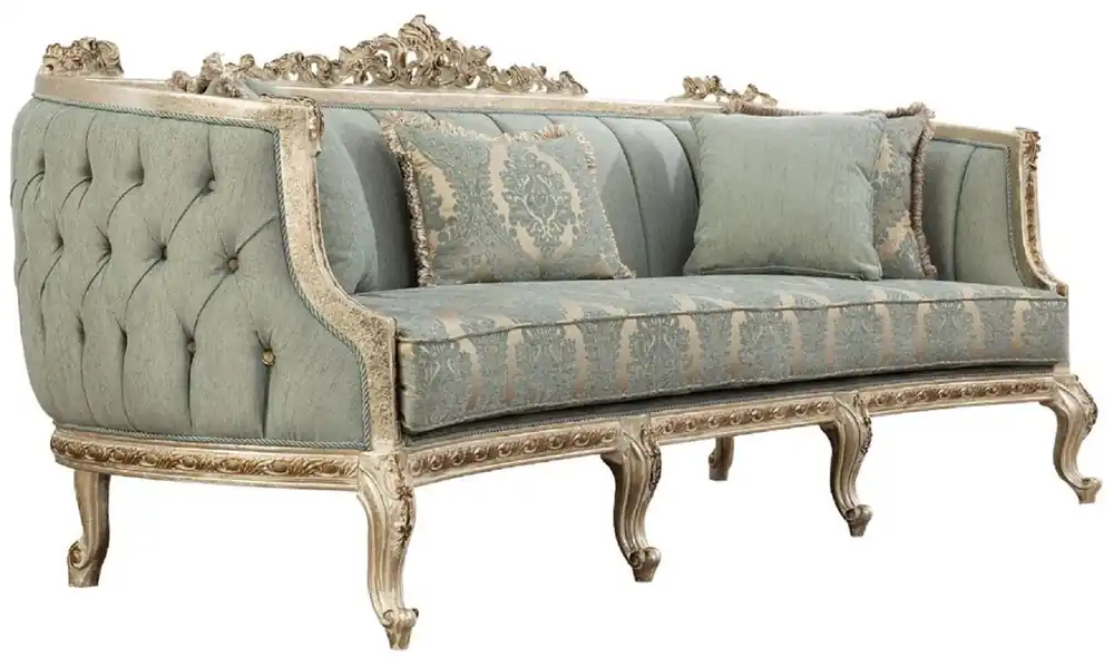 Markenware Casa Padrino Luxus Barock Sofa Grün / Antik Gold - Prunkvolles Wohnzimmer Sofa mit elegantem Muster - Barock Wohnzimmer Möbel