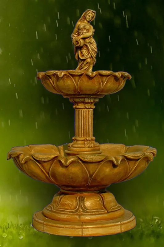 Casa Padrino Jugendstil Springbrunnen Antik Beige Ø 145 x H. 215 cm - Prunkvoller Gartenbrunnen - Gartendeko Brunnen - Barock & Jugendstil Garten Deko Accessoires Neu