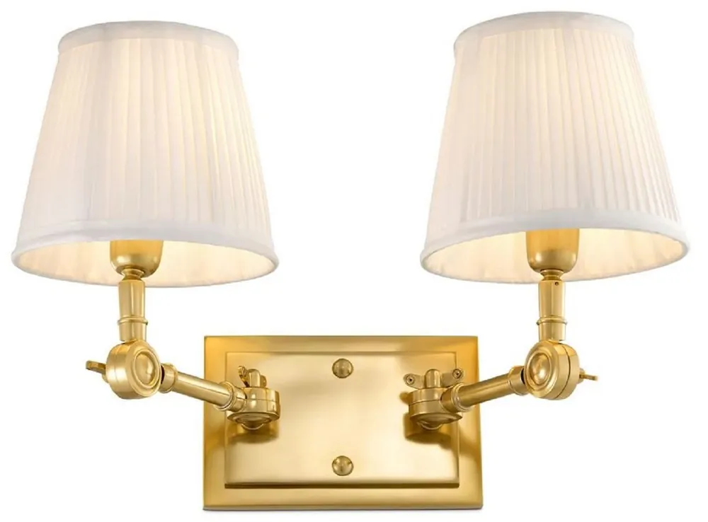 Casa Padrino Luxus Doppel Wandleuchte Gold / Weiß 33 x 25 x H. 25 cm - Edle Wandlampe mit Schwenkarmen - Luxus Qualität Geprüft