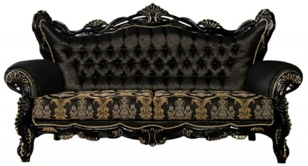 Casa Padrino Luxus Barock Sofa Schwarz / Gold - Prunkvolles Wohnzimmer Sofa mit elegantem Muster - Barock Wohnzimmer Möbel Sofort Bestellen