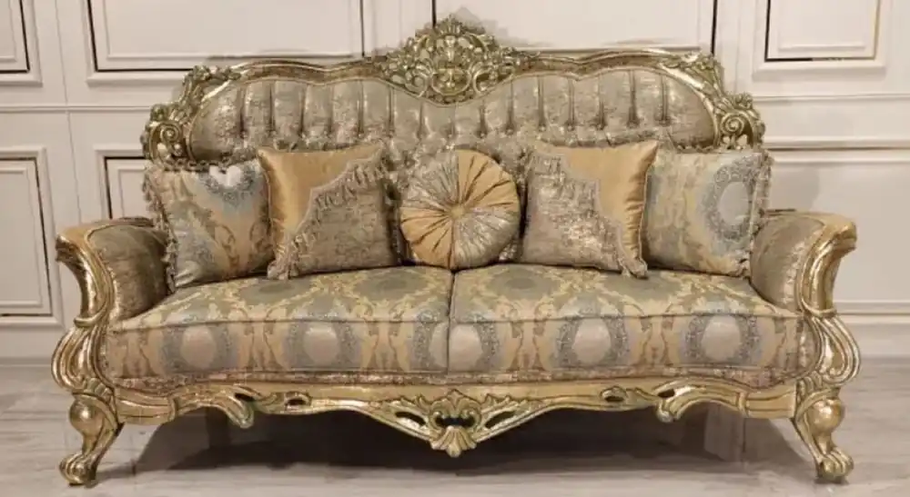 Casa Padrino Luxus Barock Sofa Gold / Grün / Gold - Prunkvolles Wohnzimmer Sofa mit elegantem Muster - Barock Wohnzimmer Möbel Begrenztes Angebot