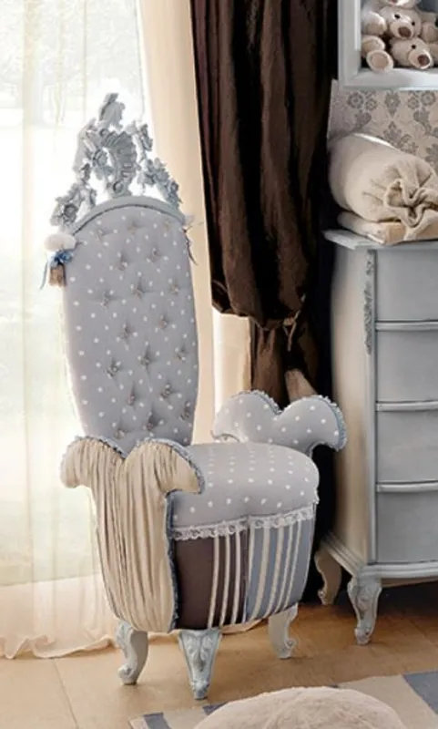 Abverkauf Casa Padrino Luxus Barock Kindersessel Grau / Mehrfarbig / Hellblau - Prunkvoller Kinderzimmer Sessel im Barockstil - Barock Kinderzimmer Möbel - Erstklassische Qualität - Made in Italy