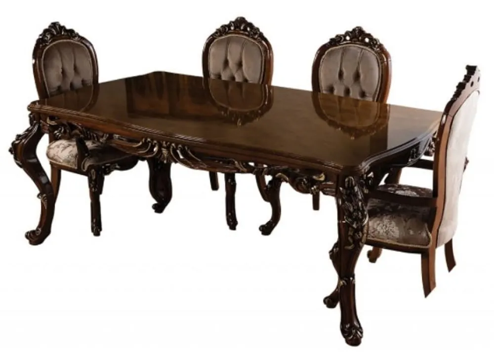 Casa Padrino Luxus Barock Esstisch Braun / Gold - Handgefertigter Massivholz Esszimmertisch im Barockstil - Prunkvolle Barock Esszimmer Möbel Sale