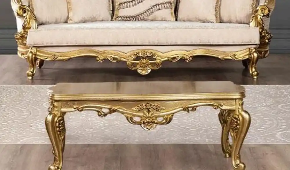 Casa Padrino Luxus Barock Couchtisch Gold - Prunkvoller Massivholz Wohnzimmertisch im Barockstil - Barock Wohnzimmer & Hotel Möbel - Edel & Prunkvoll Garantierte Lieferung