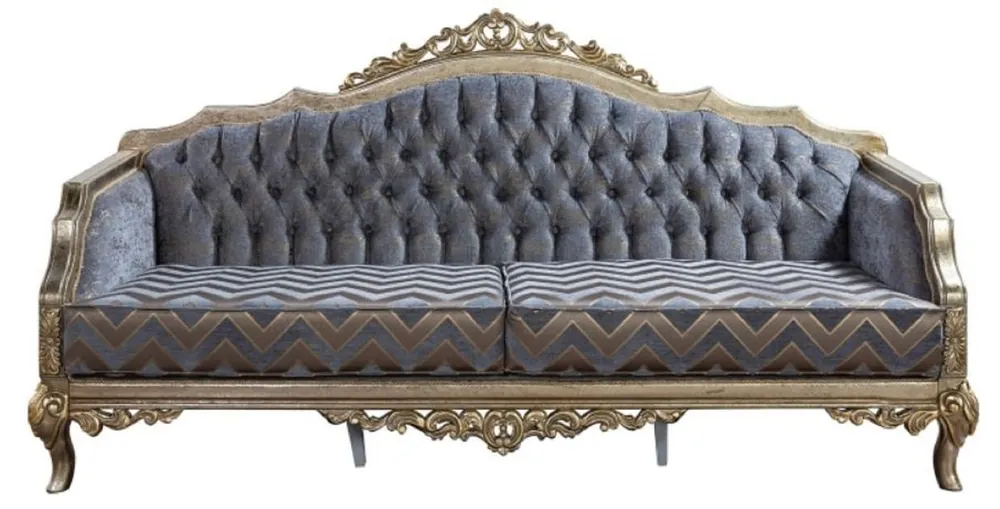 Casa Padrino Luxus Barock Sofa Blau / Silber / Gold - Handgefertigtes Wohnzimmer Sofa im Barockstil - Barock Wohnzimmer Möbel - Edel & Prunkvoll Zertifiziert
