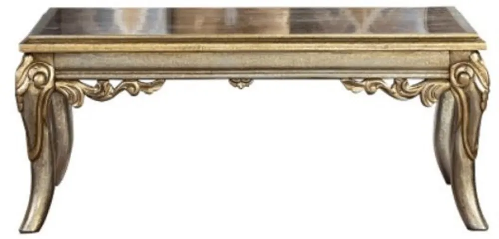 Casa Padrino Luxus Barock Couchtisch Silber / Gold - Handgefertigter Massivholz Wohnzimmertisch im Barockstil - Barock Wohnzimmer Möbel - Edel & Prunkvoll Solange Der Vorrat Reicht