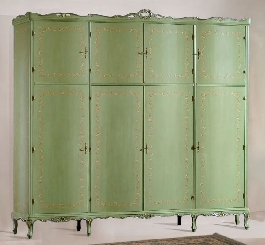 Highlight Casa Padrino Luxus Barock Schlafzimmerschrank Grün - Handgefertigter Kleiderschrank mit 8 Türen - Barock Schlafzimmer & Hotel Möbel - Erstklassische Qualität - Made in Italy