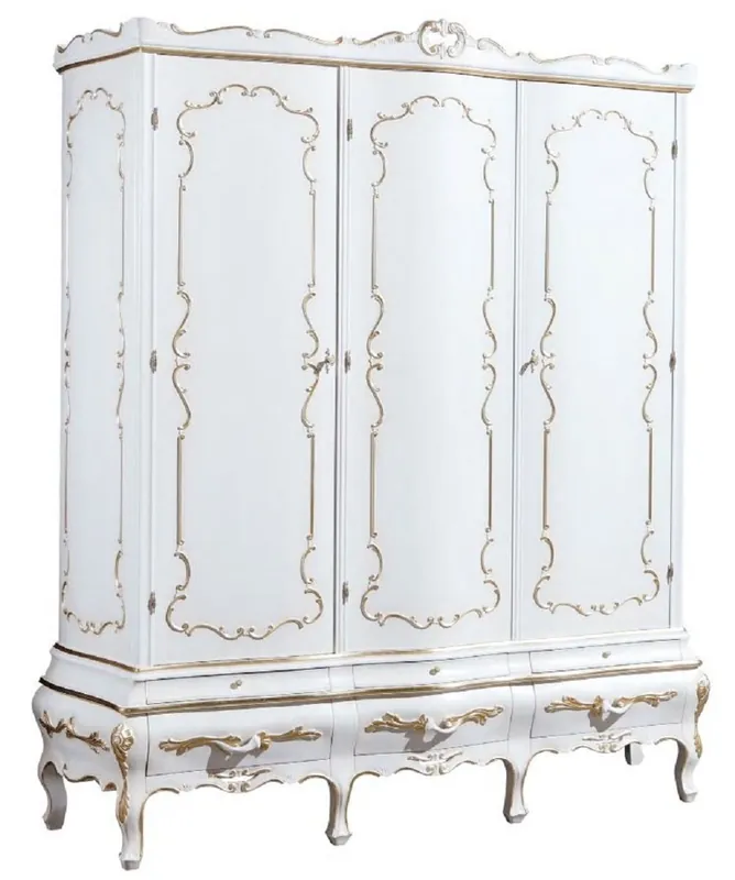 Abverkauf Casa Padrino Luxus Barock Schlafzimmerschrank Weiß / Gold - Handgefertigter Kleiderschrank im Barockstil - Barock Schlafzimmer & Hotel Möbel - Erstklassische Qualität - Made in Italy