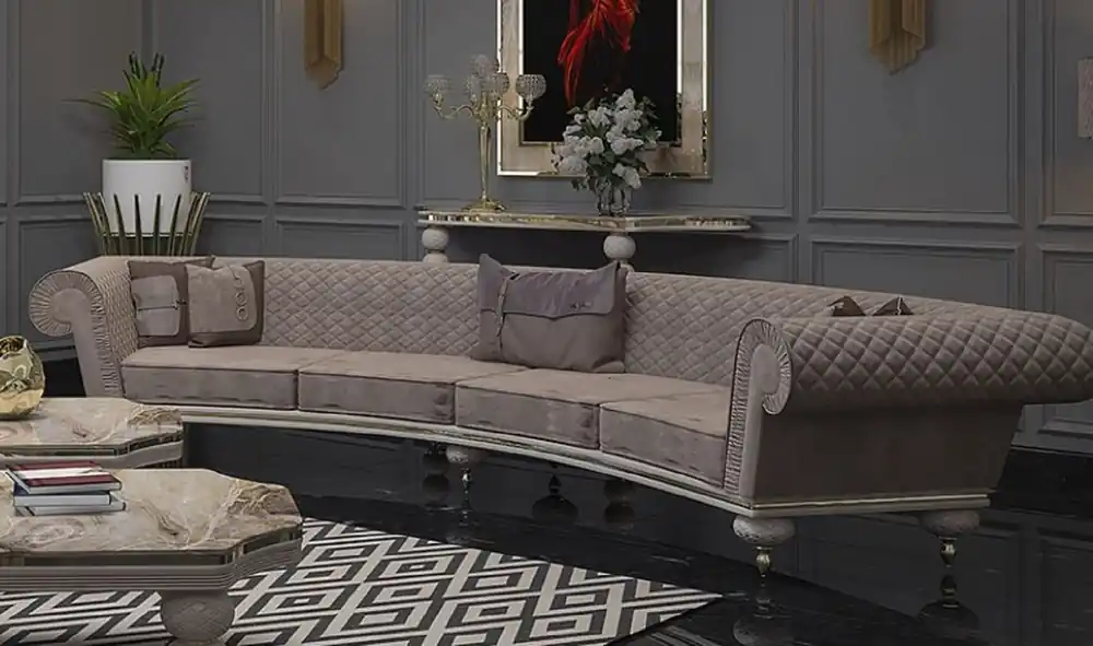 Billig Casa Padrino Luxus Art Deco Sofa Grau / Gold - Gebogenes Wohnzimmer Sofa - Hotel Sofa - Luxus Art Deco Wohnzimmer & Hotel Möbel - Luxus Qualität