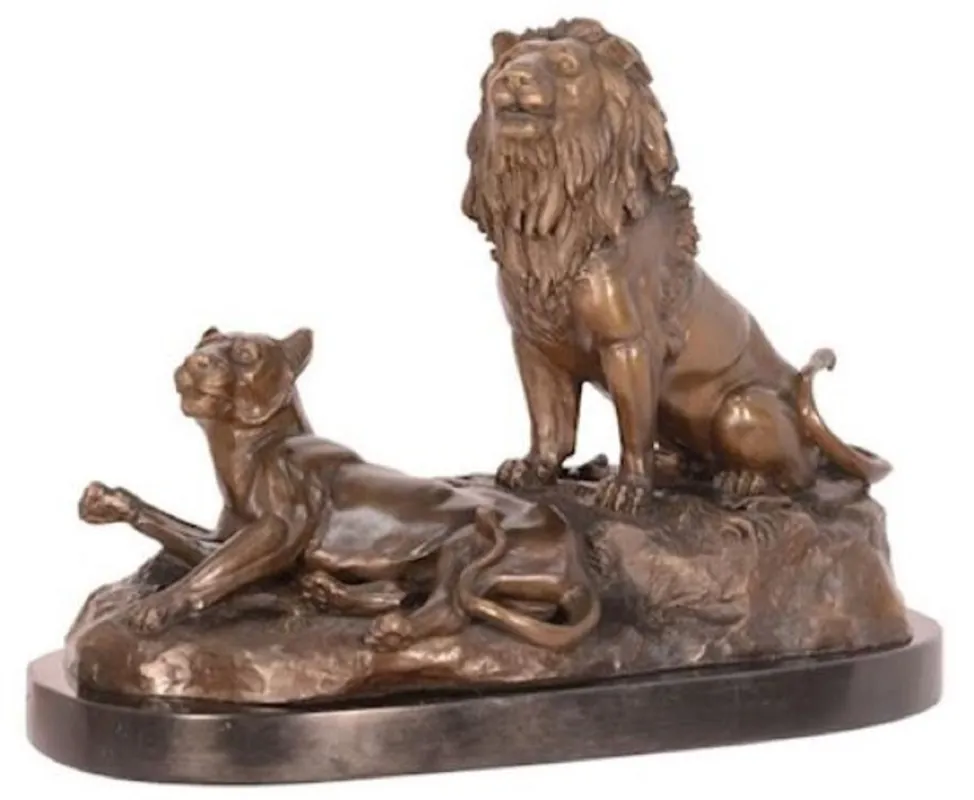 Casa Padrino Luxus Bronze Deko Skulptur Löwe & Löwin Bronzefarben H. 29 cm - Deko Bronzefigur - Dekofigur - Deko Accessoires - Luxus Kollektion Nur Für Kurze Zeit